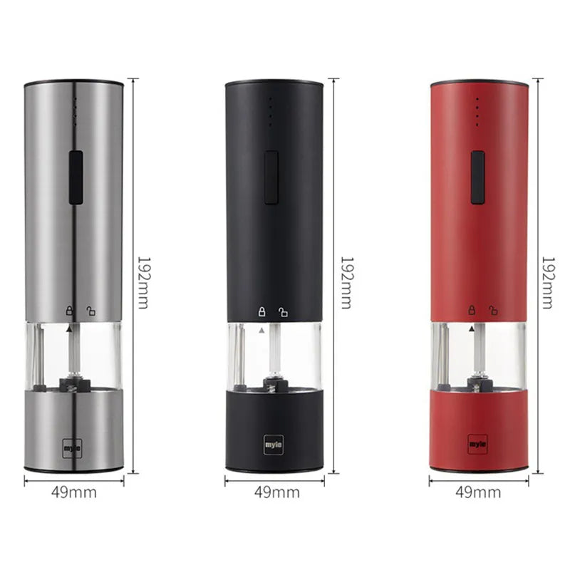 Molinillo de pimienta y sal eléctrico con carga USB, herramienta de cocina con luz LED, molinillo automático de especias de acero inoxidable