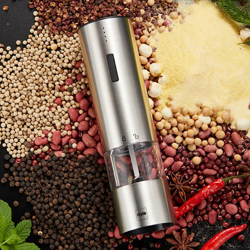 Molinillo de pimienta y sal eléctrico con carga USB, herramienta de cocina con luz LED, molinillo automático de especias de acero inoxidable