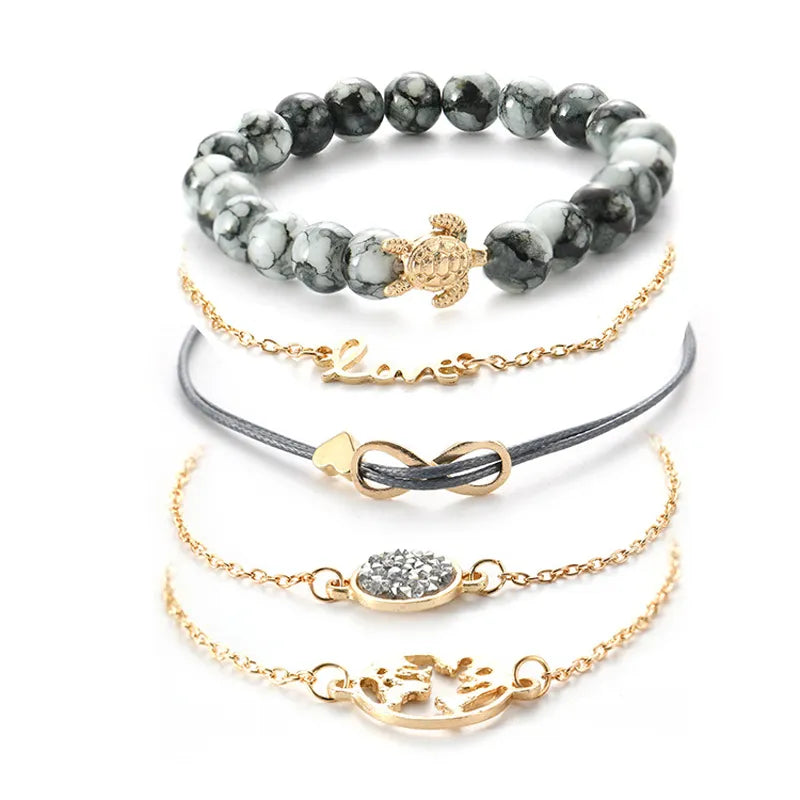 5 PCS/Set Bohemian Turtle Charm Bracelets Bangles Sets Fashion Gold Color Strand
