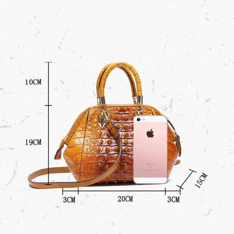 Johnature Genuine Leather Bag - Alligator Embossing Women Handbag
