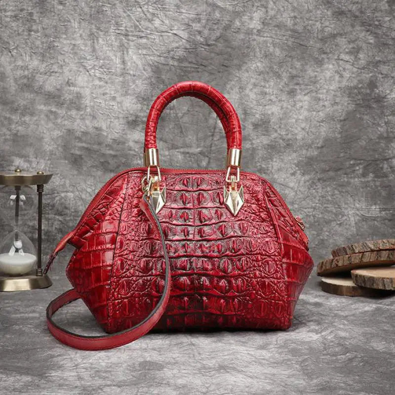 Johnature Genuine Leather Bag - Alligator Embossing Women Handbag
