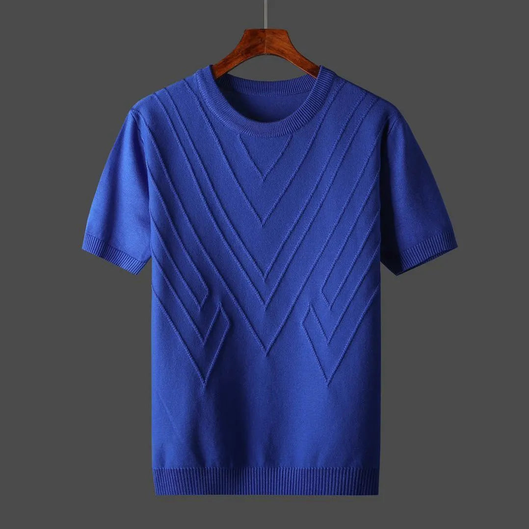 New Men T-shirt Knitted Short Sleeves Top Sweater