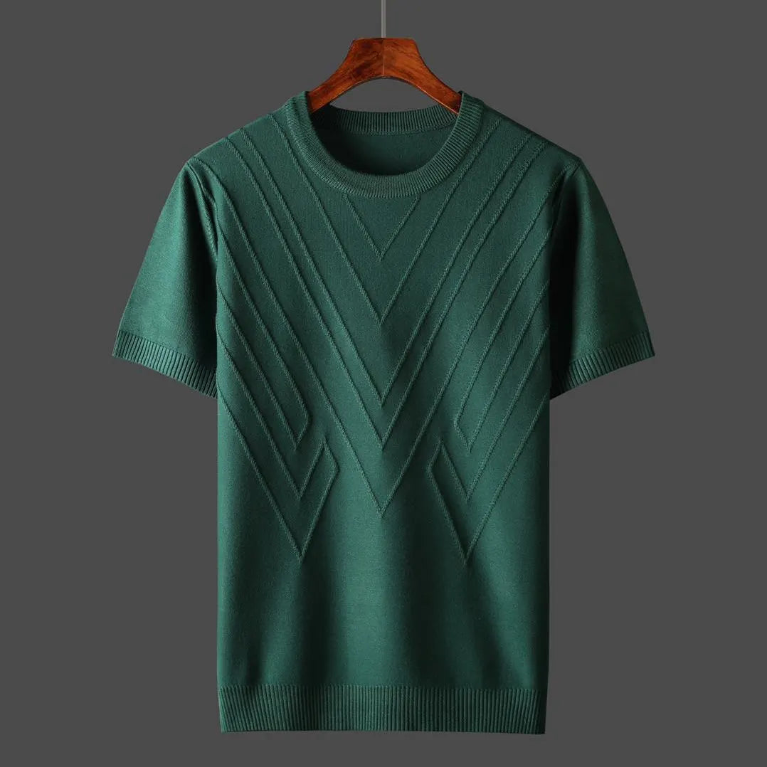 New Men T-shirt Knitted Short Sleeves Top Sweater