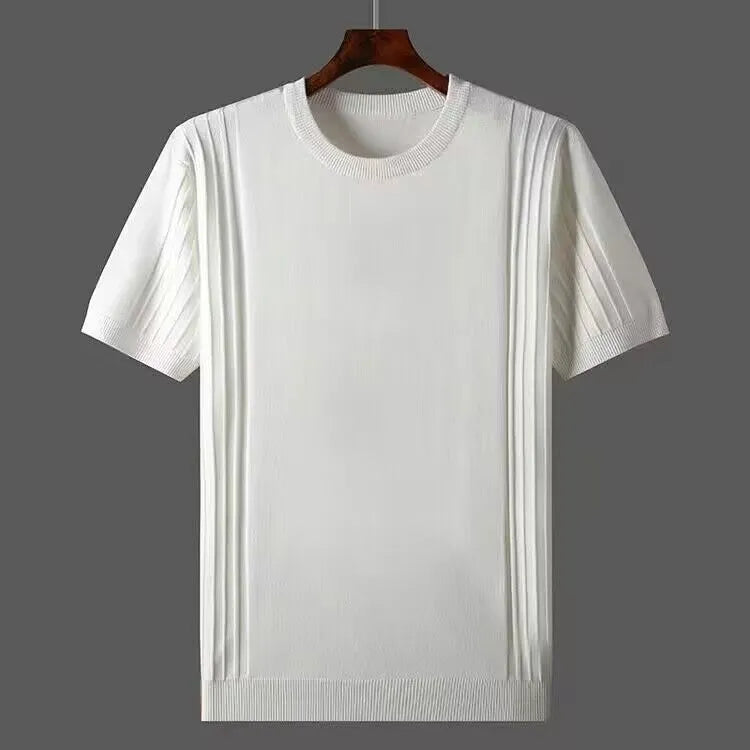 New Men T-shirt Knitted Short Sleeves Top Sweater