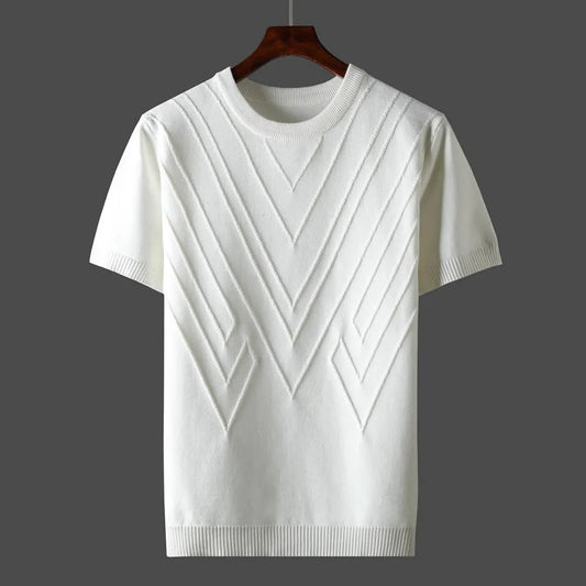 New Men T-shirt Knitted Short Sleeves Top Sweater