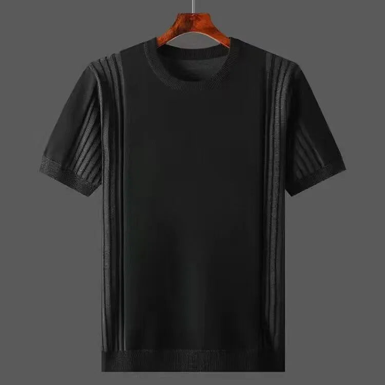 New Men T-shirt Knitted Short Sleeves Top Sweater